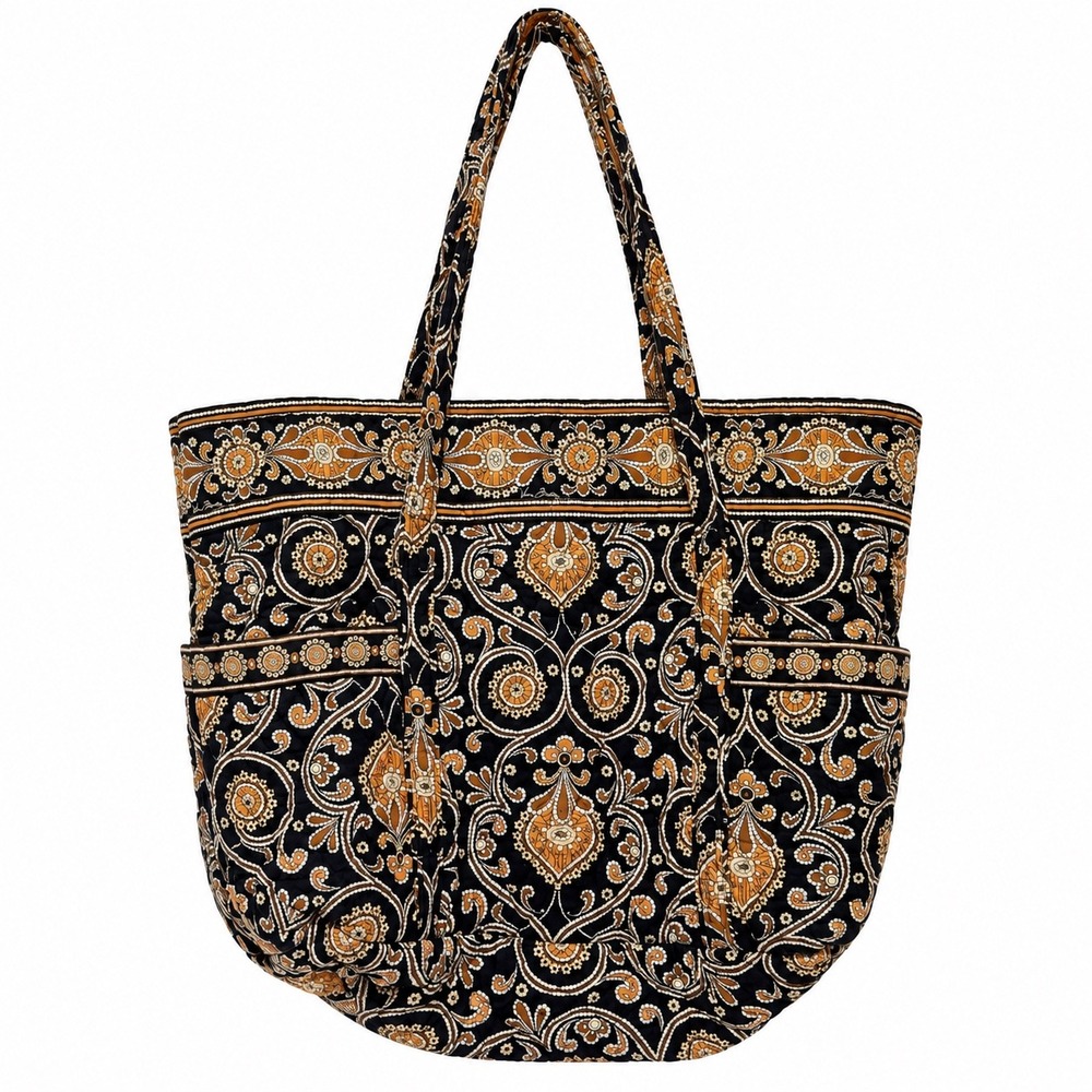 Vera Bradley Caffe Latte Retired Quilted Tote Bag Black Brown Paisley Floral